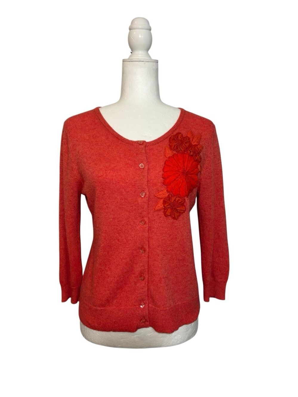 Anthropologie Tabitha orange/coral cardigan with floral appliqués - M